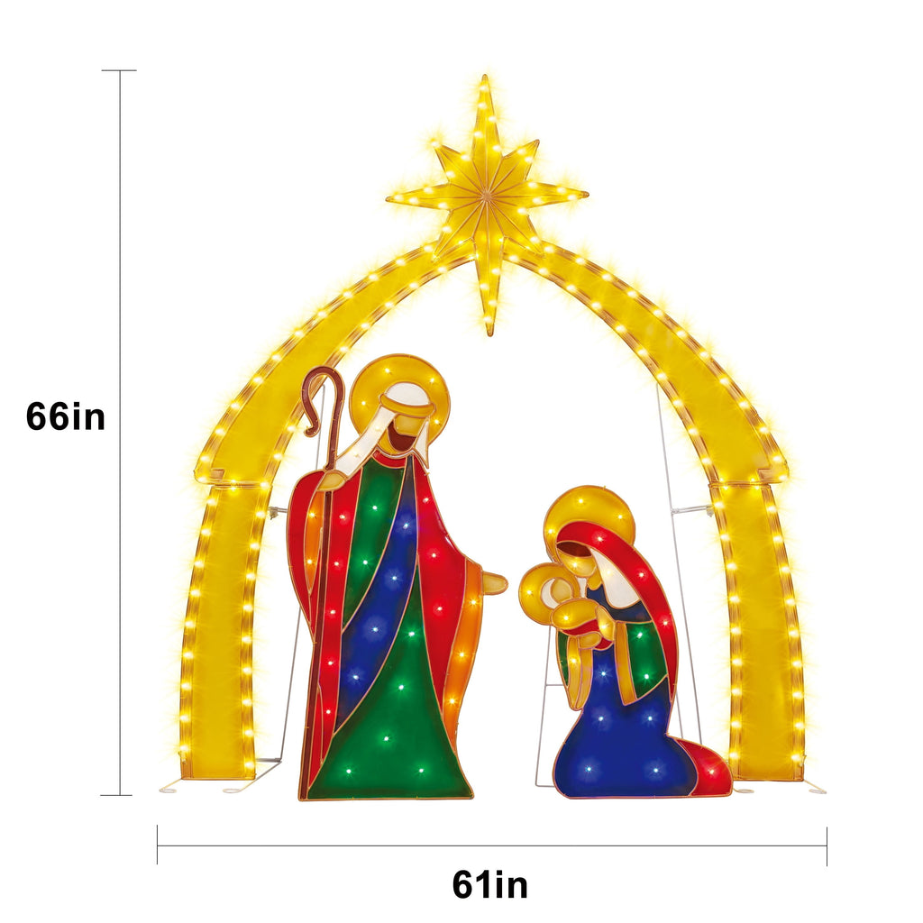 Indoor/Outdoor Light-Up Nativity Scene Set Christmas Decoration with 174 LED Lights, Multicolor, 3 Pieces, by Holiday Time