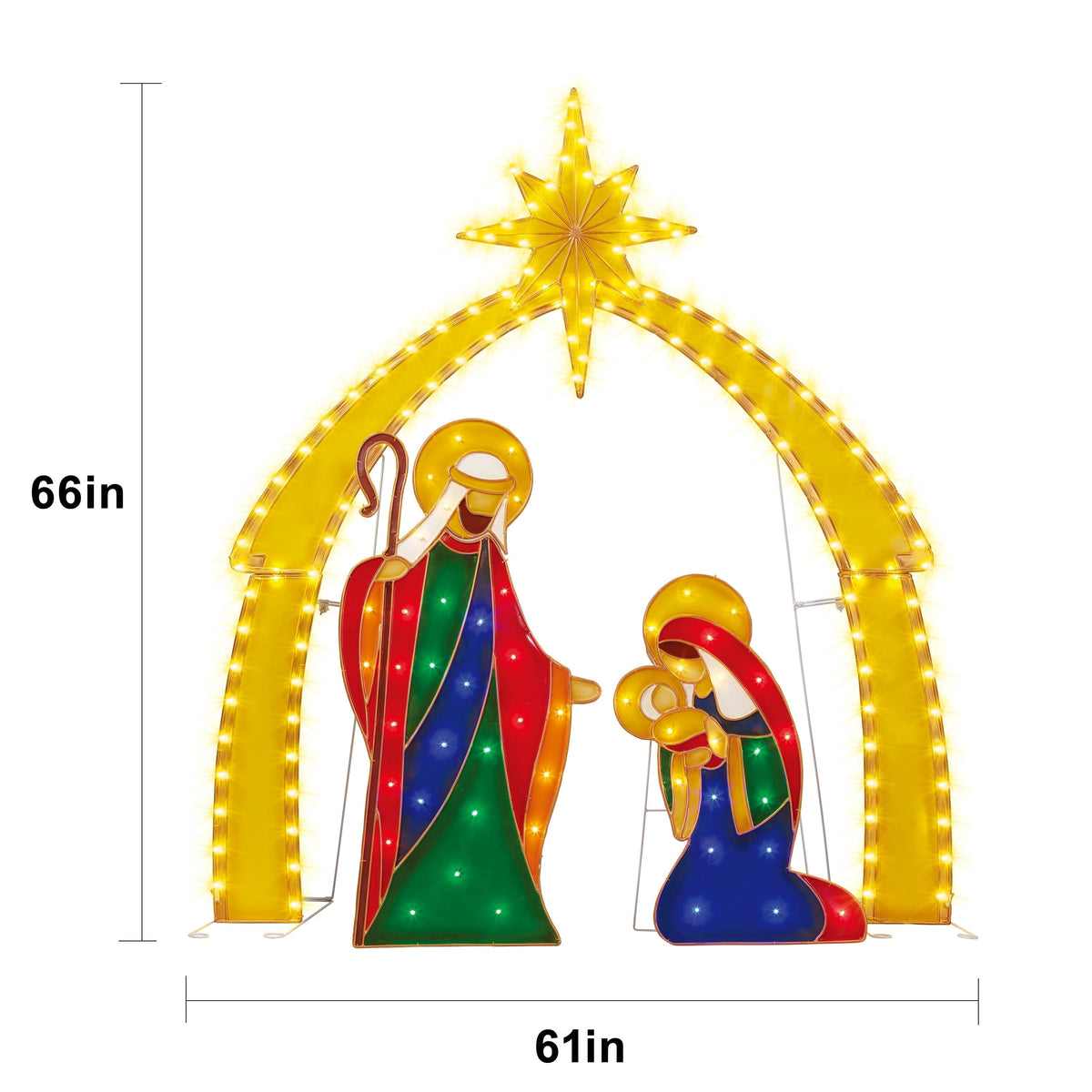Indoor/Outdoor Light-Up Nativity Scene Set Christmas Decoration with 174 LED Lights, Multicolor, 3 Pieces, by Holiday Time
