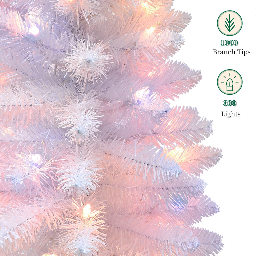 Yexmas Pre-Lit Artificial Christmas Tree,6ft White Christmas Tree with 300 Warm White & Multicolor Lights,Xmas Tree for Home, Holiday Party Decorations