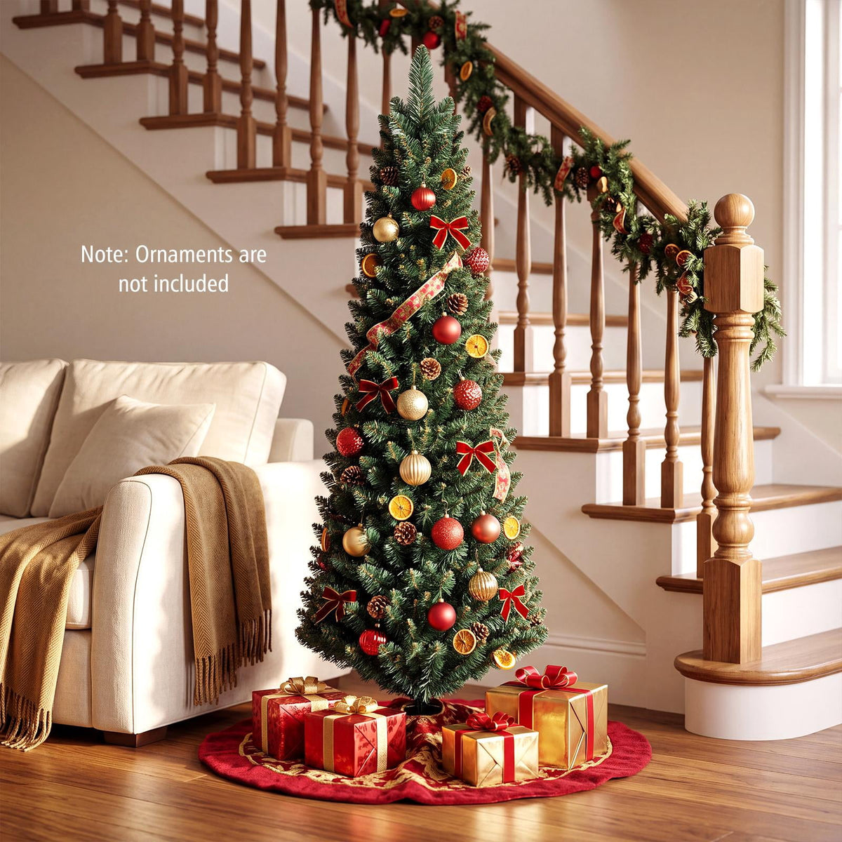 Costway 5Ft PVC Artificial Pencil Christmas Tree Slim Stand Green