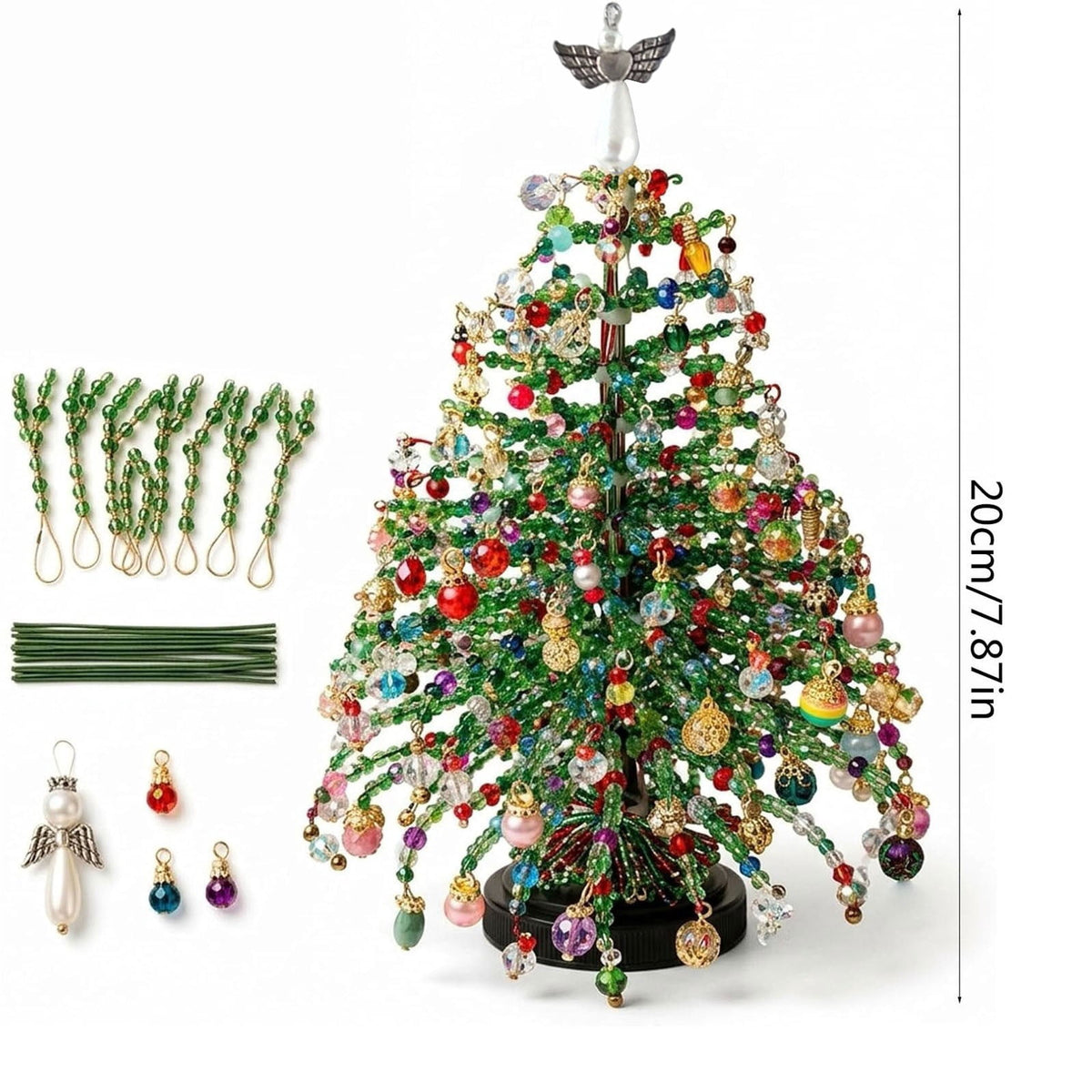 DIY Beaded Christmas Tree Kit - Handmade Mini Tabletop Xmas Tree with Santa Topper, Built-In Warm Lights, Holiday Decor Craft Gift for Adults