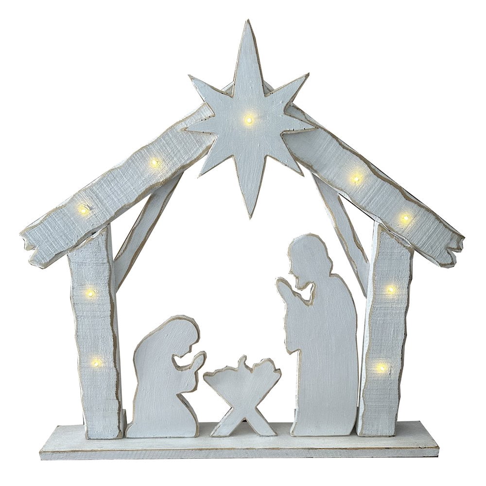Hi-Line Gifts Battery Operated LED Lighted Wooden Nativity Family Christmas Decoration - 30.25"