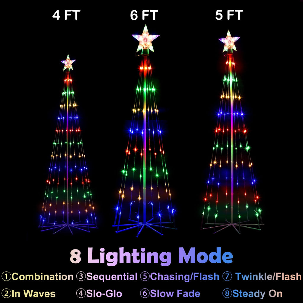 3 Pack LED Plug-In Christmas Tree Light Decorations, Multicolor Christmas Decor with Star Toppers, 4ft 5ft 6ft