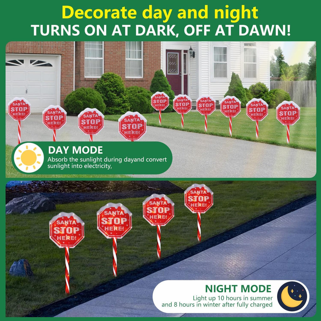 Unbranded Christmas Pathway Lights Santa Stop Here Sign Outdoor Solar Dusk till Dawn 4-Pack