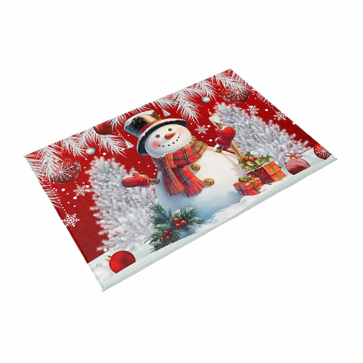 Grey Snowman Christmas Outdoor Rug for Patio/Deck/Porch, Non-Slip Large Area Rug 4 x 6 Ft, Xmas Tree Red Balls Snowflake Indoor Outdoor Rugs Washable Area Rugs, Reversible Camping Rug Carpet Runner