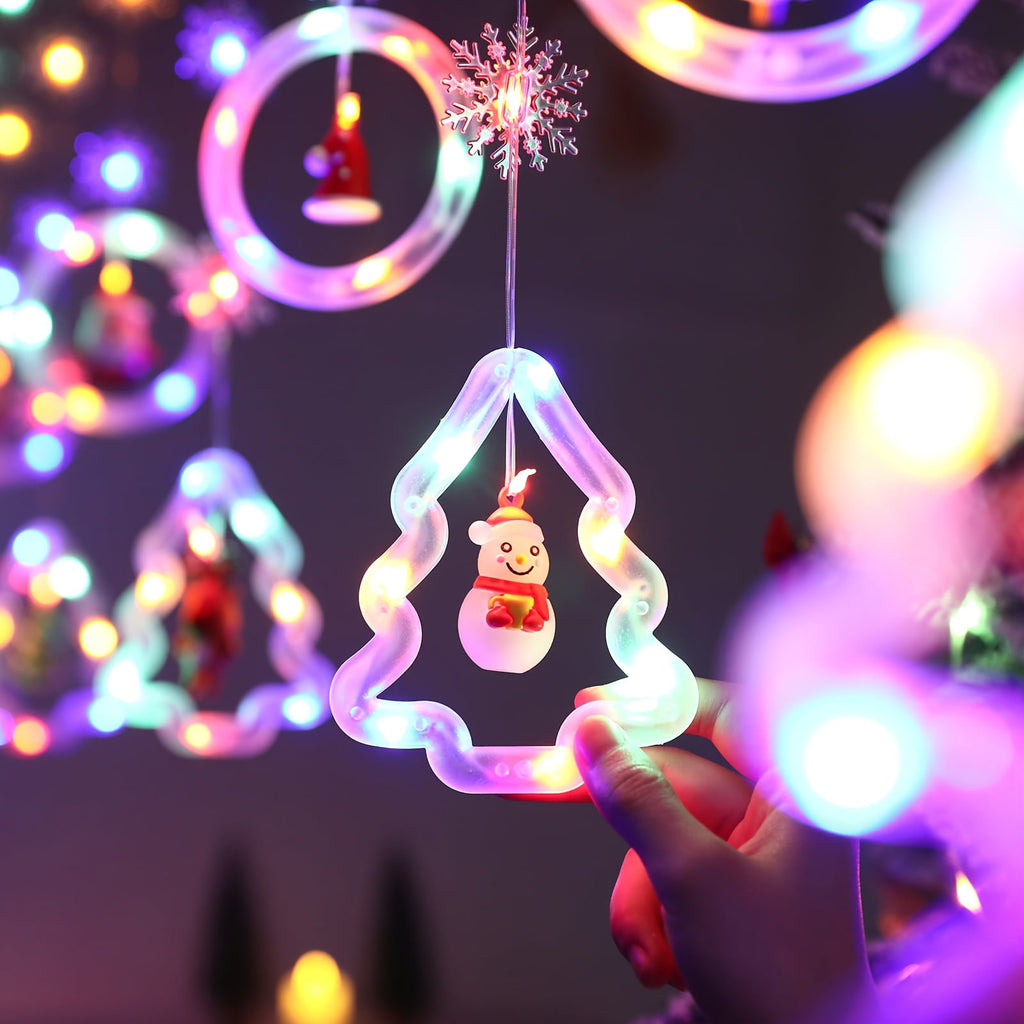 WILLED Christmas String Lights, 120 LED Window Curtain Lights with Christmas Ornaments, 9.8ft USB Powered Warm White Waterproof Fairy Lights Indoor Outdoor for Xmas Tree Patio Garden Party Home Decor