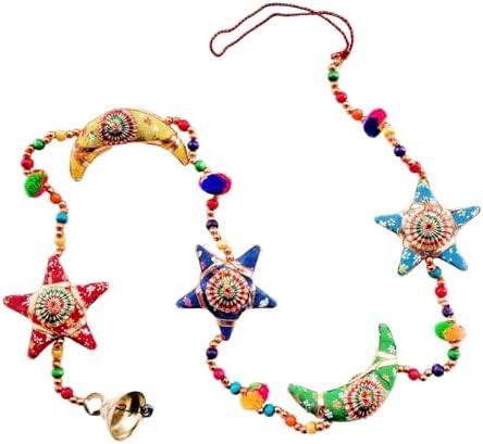 Star Bell and Half Moon Hanging Set of 5 Home Christmas Hanging Party Decorative Ornaments Multi Colored Indian Traditional (Half Star & Moon Layer)