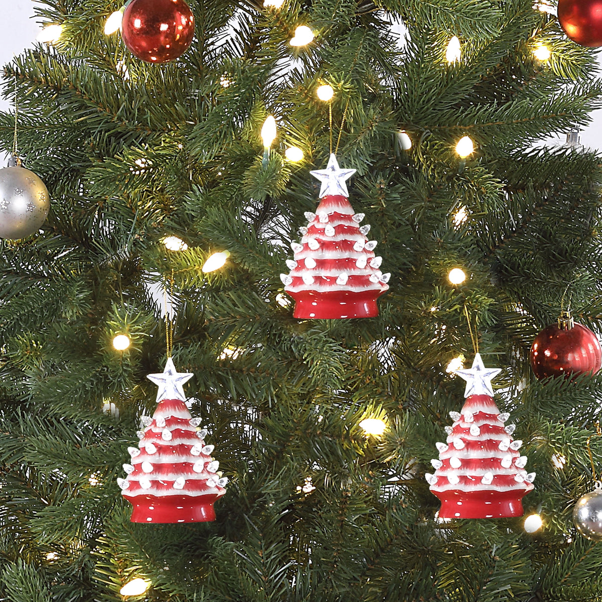 Mr. Christmas 5.25-Inch Nostalgic Tabletop Christmas Trees, Set of 3, White, LED Lights