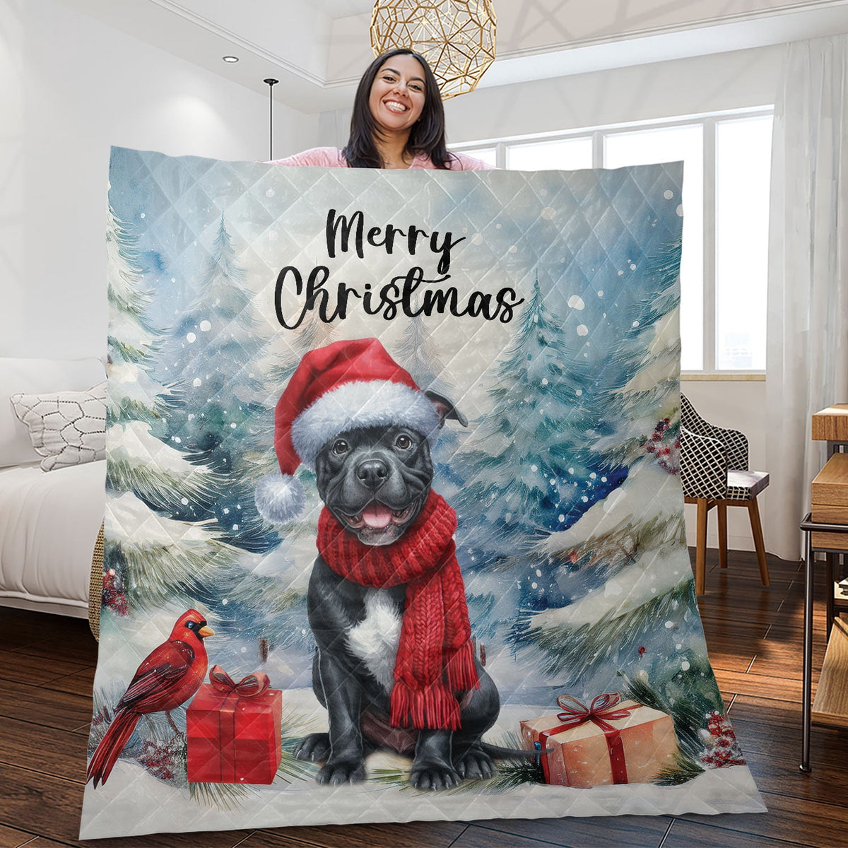 Merry Christmas French Bulldog Enjoys Woofmas Winter Xmas Holiday Quilt Bedding Set Dog Lover Gifts 1 Blanket Bed Cover 2 Pillowcases - 02022