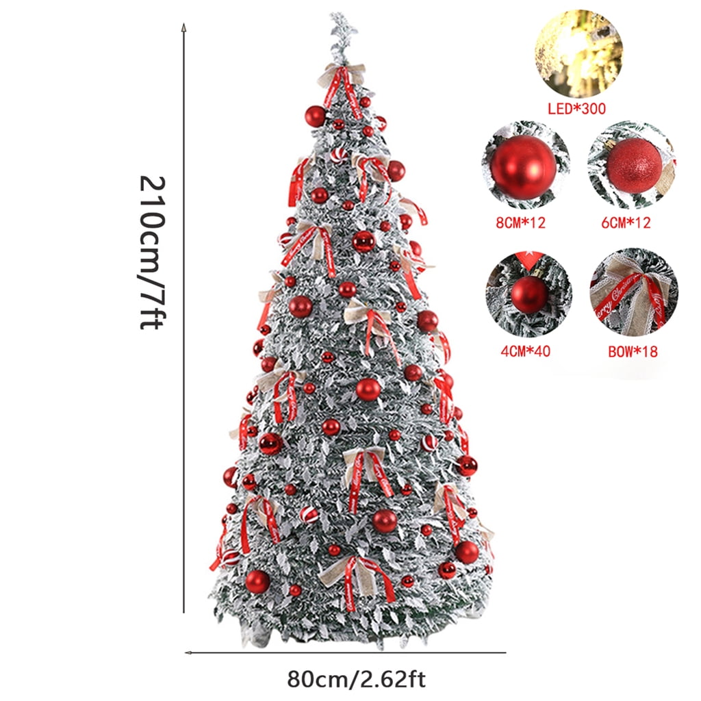 7 Ft Pre Lit Pop Up Christmas Tree with 300 Lights, Pre Decorated Artificial Green Xmas Tree with Ornaments, Easy Setup & Foldable for Storage