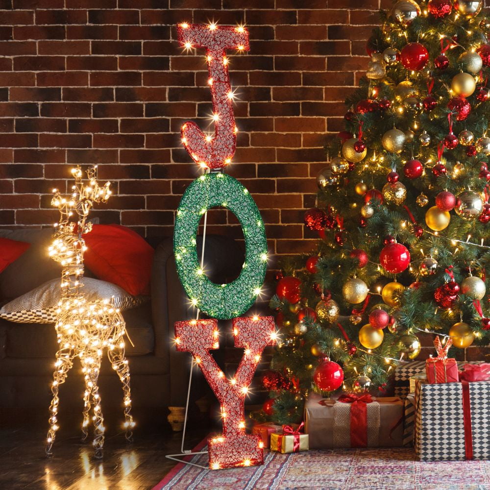 JOY Letter Sign Decoration - Lighted Home Scene Yard Sign Decor with Warm White Light - Indoor Outdoor Christmas Display for Lawn Garden - 47.2in Tall