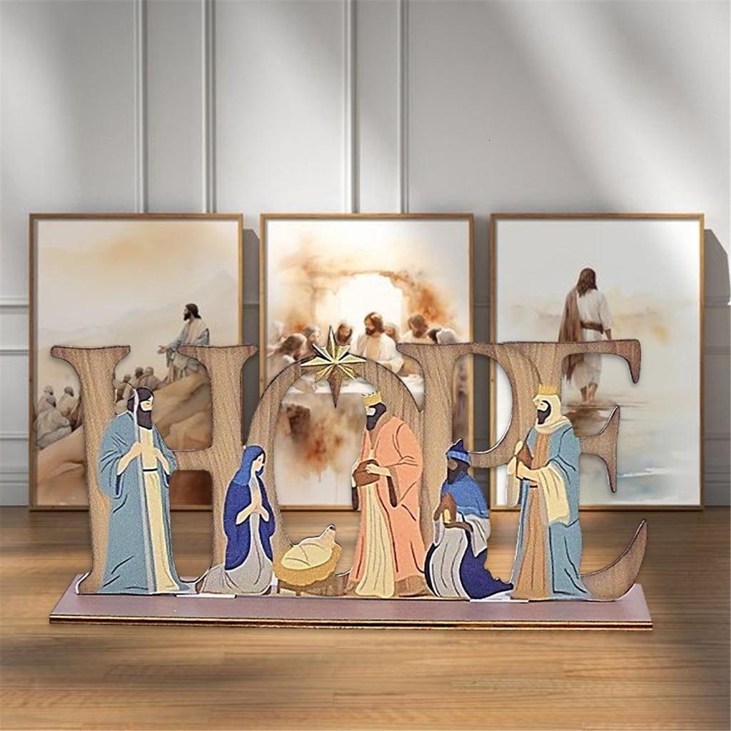 Rvaymup Artistic Nativity Figurine Collection Durability Wood Nativity Scene Display