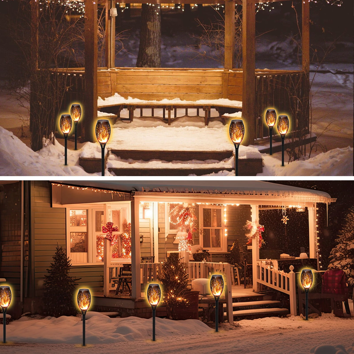 Solar Torch Lights with Flickering Flame, Solar Flickering Lights, 4 Pack Solar Lights Outdoor Waterproof Solar Pathway Lights Landscape Lighting for Garden Lawn Patio Yard Outdoor Decorations