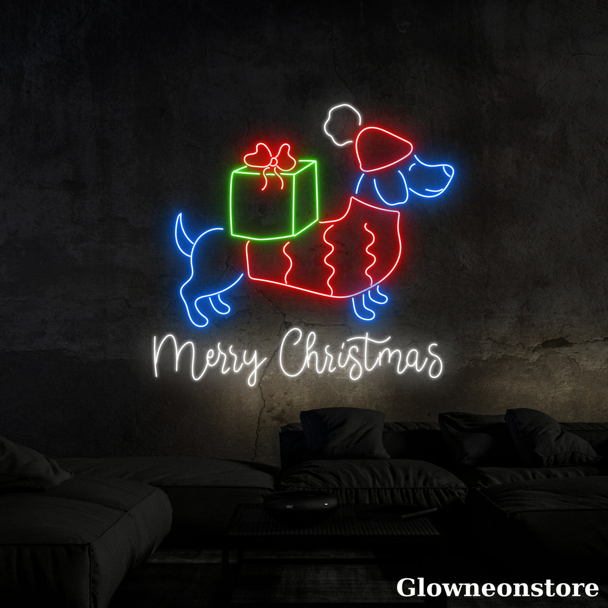 Glowneon Dachshund Christmas Neon Sign, Dachshund LED Sign, Merry Christmas Sign, Christmas Décor