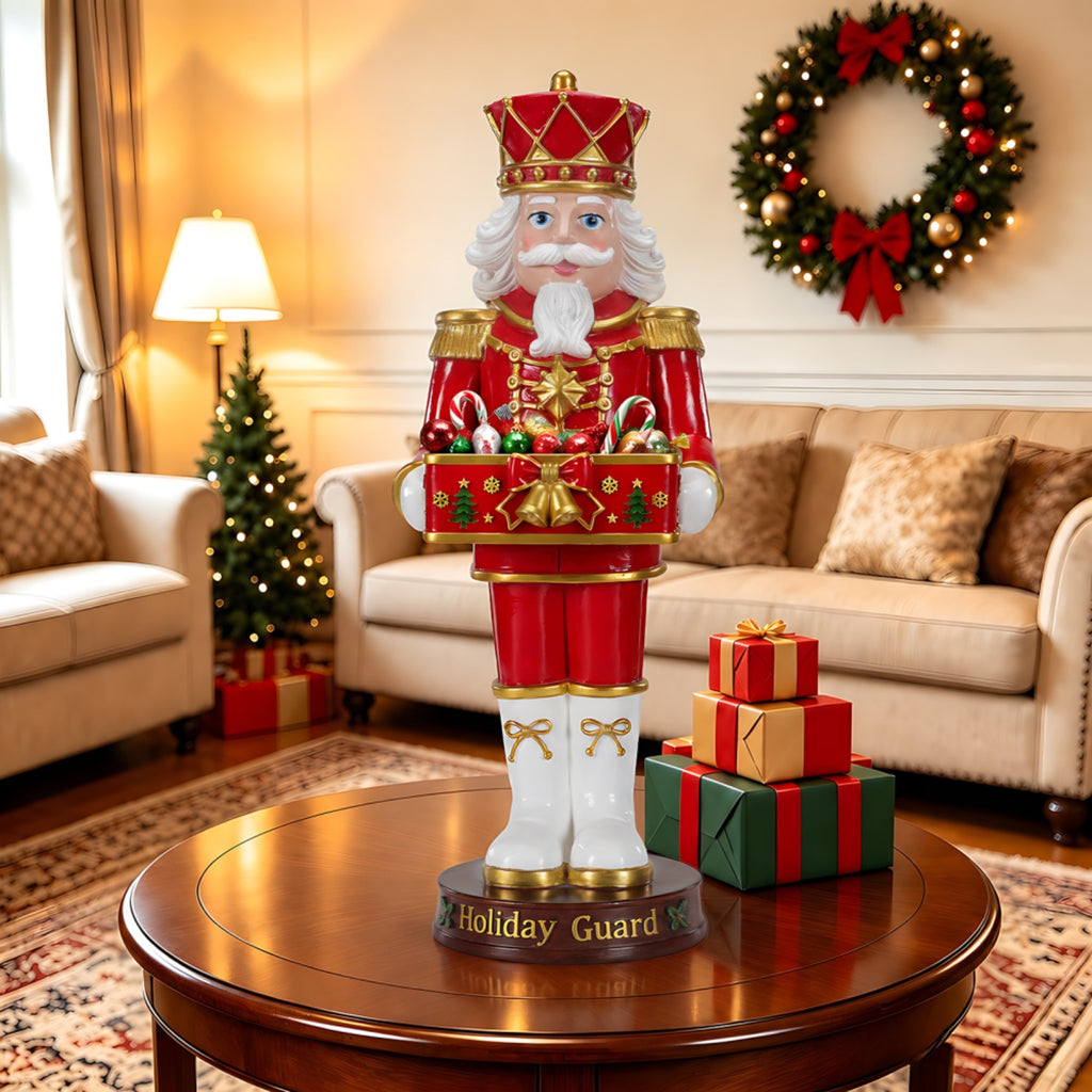 Jivora 24.41" Christmas Nutcracker Soldier Statue with Storage Tray, Holiday Tabletop Decor