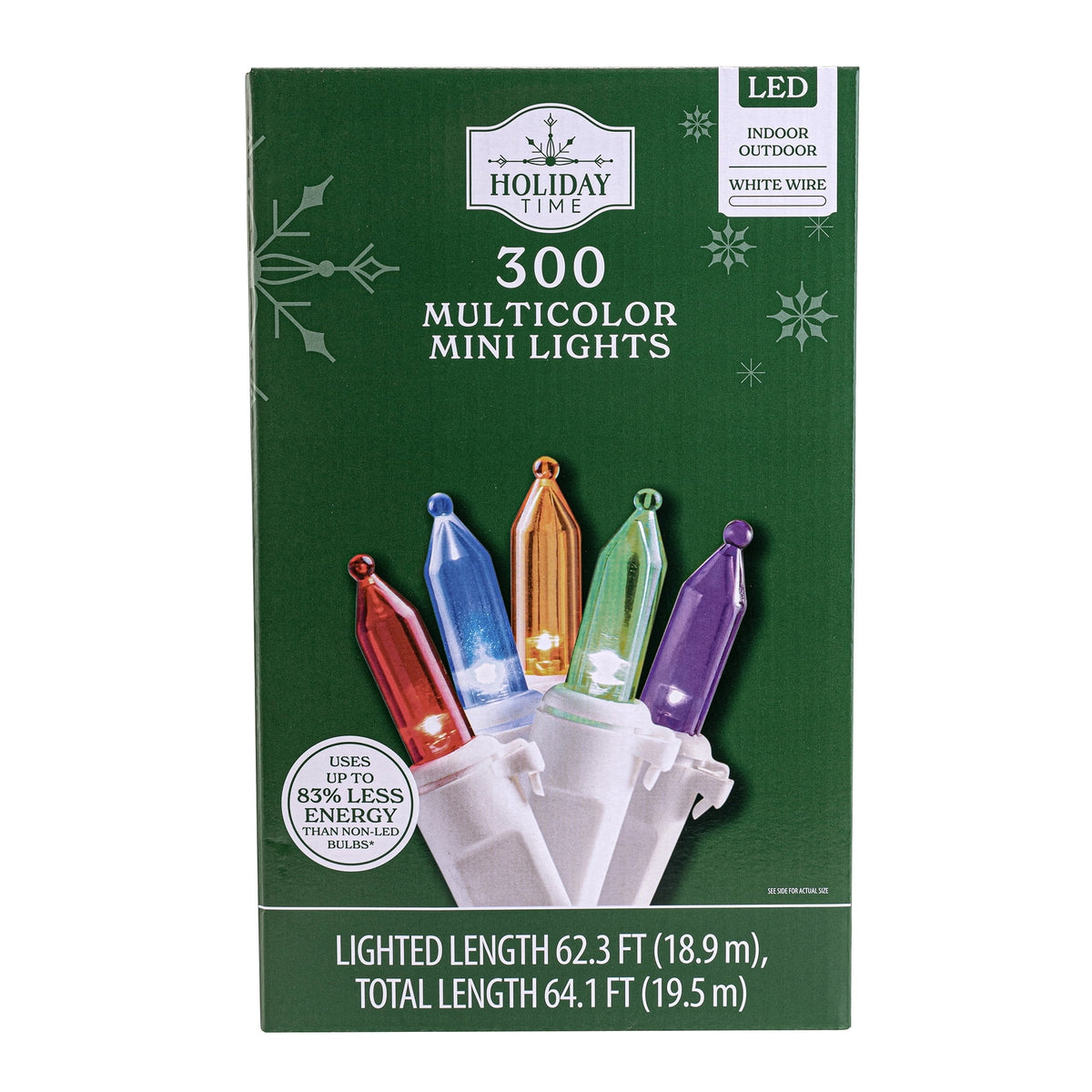 Indoor/Outdoor 300-Count LED Mini Christmas String Lights, Warm White, White Wire, 62.3', by Holiday Time