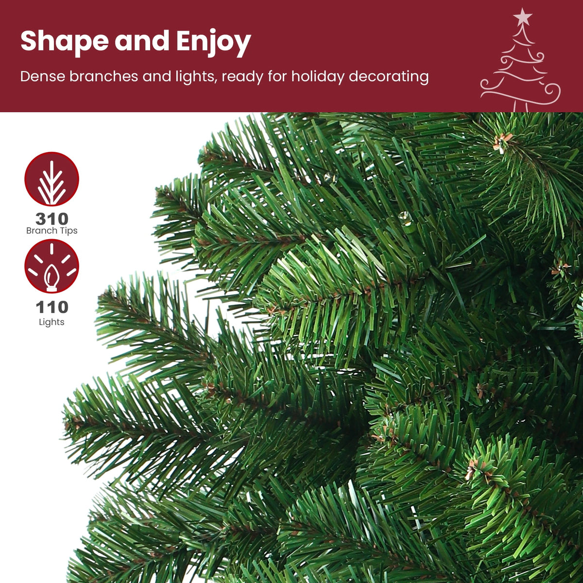 Lolsea 4.5ft Pre-Lit Artificial Christmas Tree, Hinged Slim Pencil Xmas Tree w/ Warm White Lights, Green