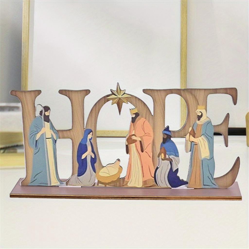 Rvaymup Artistic Nativity Figurine Collection Durability Wood Nativity Scene Display