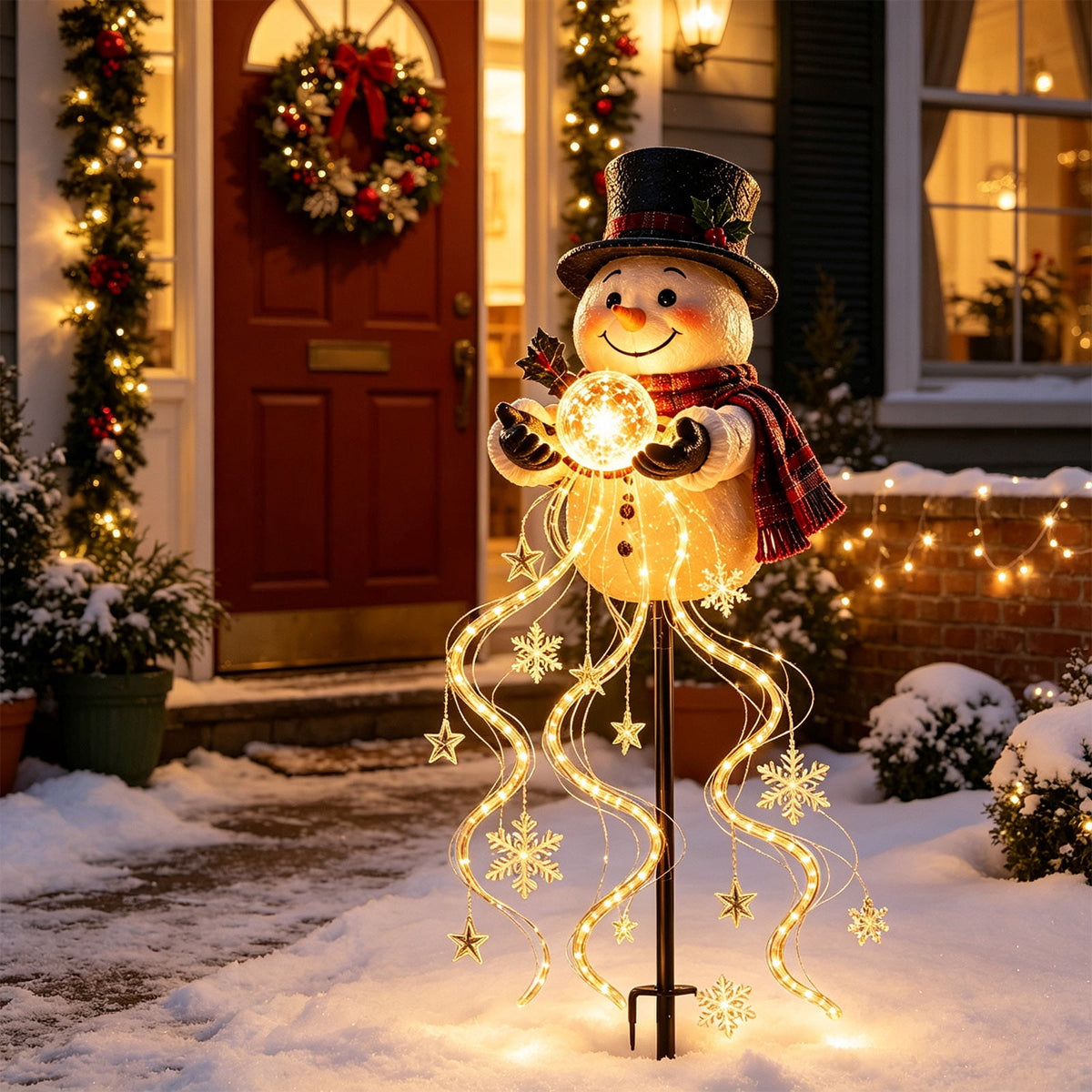 Clearance Christmas Solar Santa Magic Fountain Light - 32" Flowing Snowflake LED Garden Stake Light, Christmas Decorations Outdoor for Yard Porch