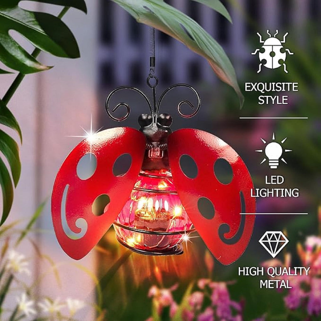 2 Pack Solar Butterfly Hanging Lantern Waterproof LED Outdoor Decor Light for Patio Garden Yard Pathway Balcony Porch Backyard