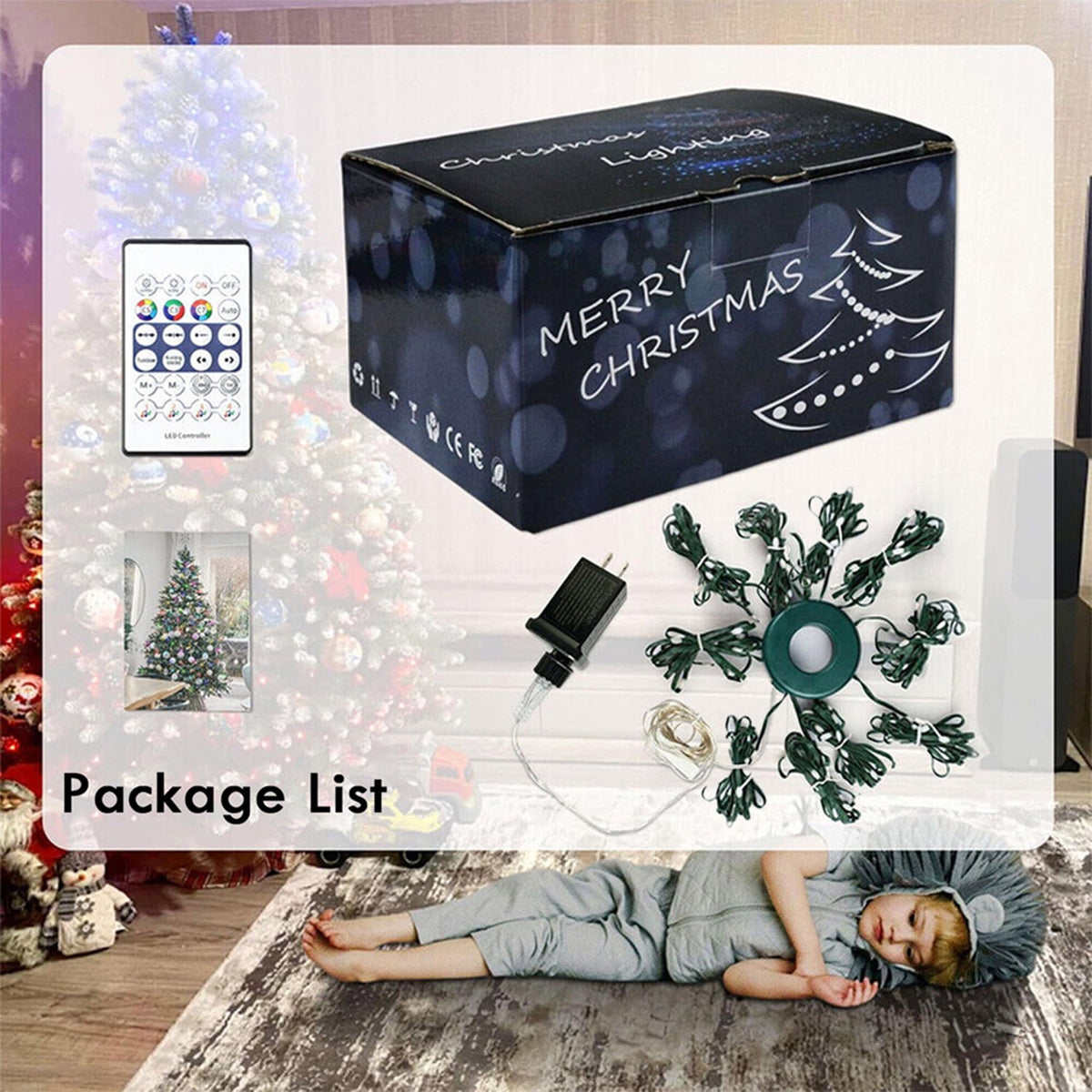 IC ICLOVER Christmas Tree String Lights Decorations with Ring Smart APP, 400 LED Waterfall Lights IP65 Waterproof Multi-Modes with Remote Color Changing Lights for Wedding Yard Party Home Holiday