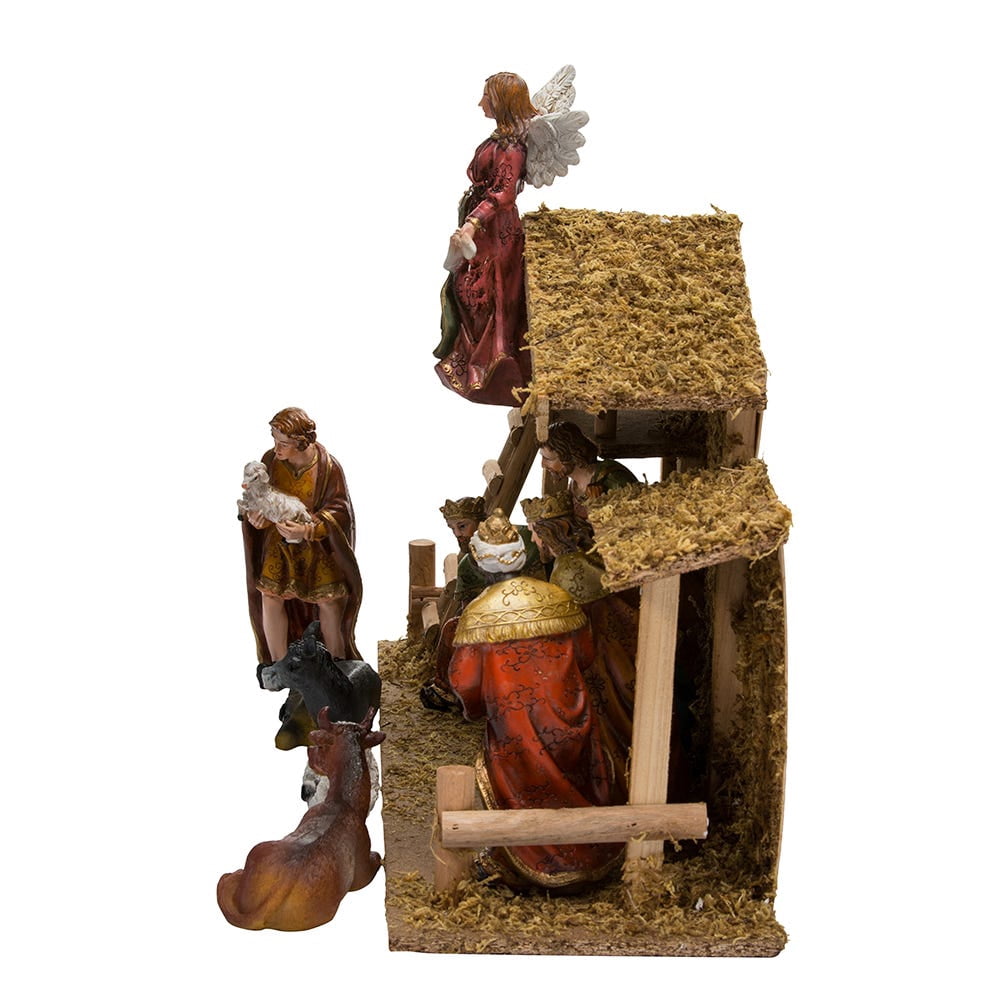 Kurt S. Adler Nativity Set with Wooden Stable, 12-Piece