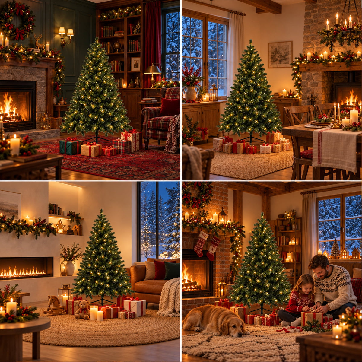 DAYBETTER 8ft Artificial Christmas Tree, 500 Warm White Lights & 1335 Branch Tips, Includes Metal Stand, Indoor/Outdoor Xmas Holiday Decor