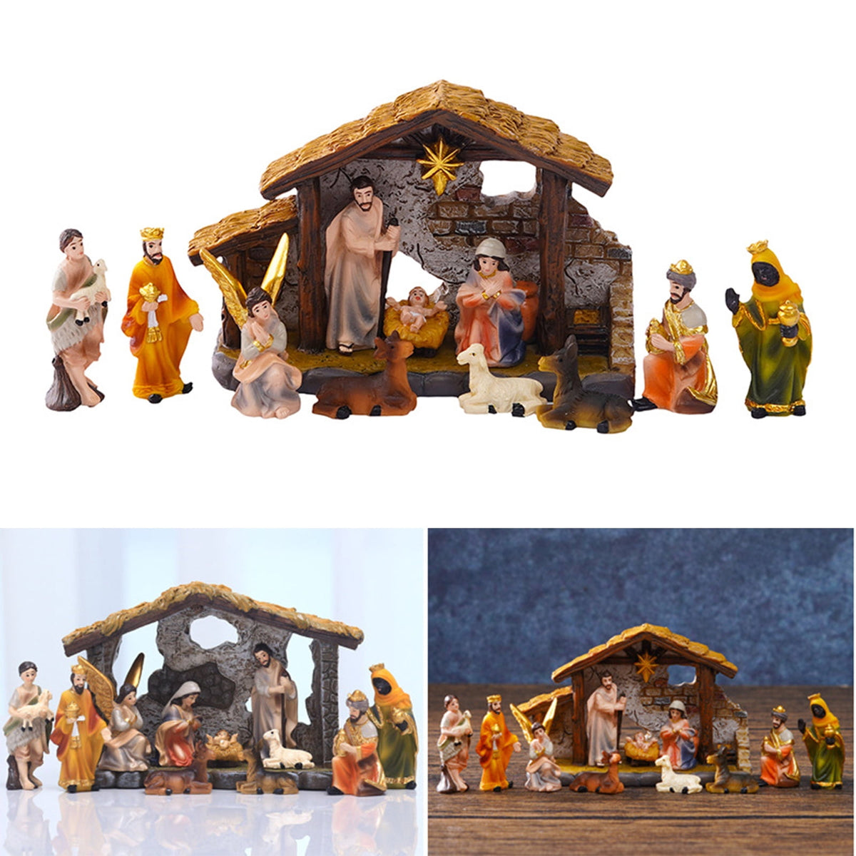 Christmas Nativity Figurines Resin Manger Holy Family Nativity Scenes Statue for Xmases Indoor Home Table Decorations