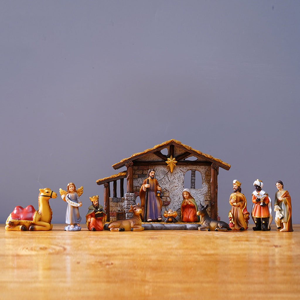 YiJuHui 1pcs Nativity Set Resin Holy Scene Hand Painted Ornament, Religious Christmas Decor for Home Tabletop Mantel Display