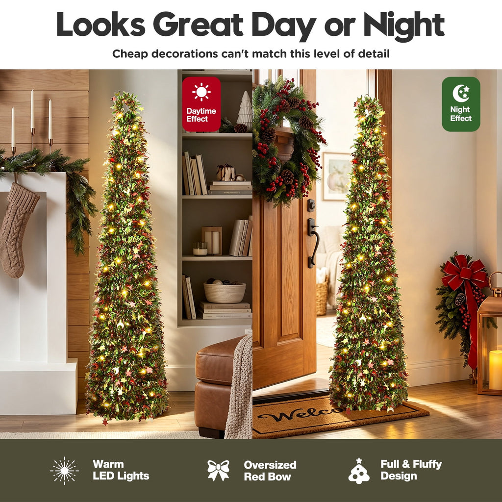 Ayieyill 5ft Pop up Christmas Tree,Color Artificial Pencil Tinsel Xmas Trees for Christmas Indoor Decorations, Collapsible Christmas Tree (Silver)