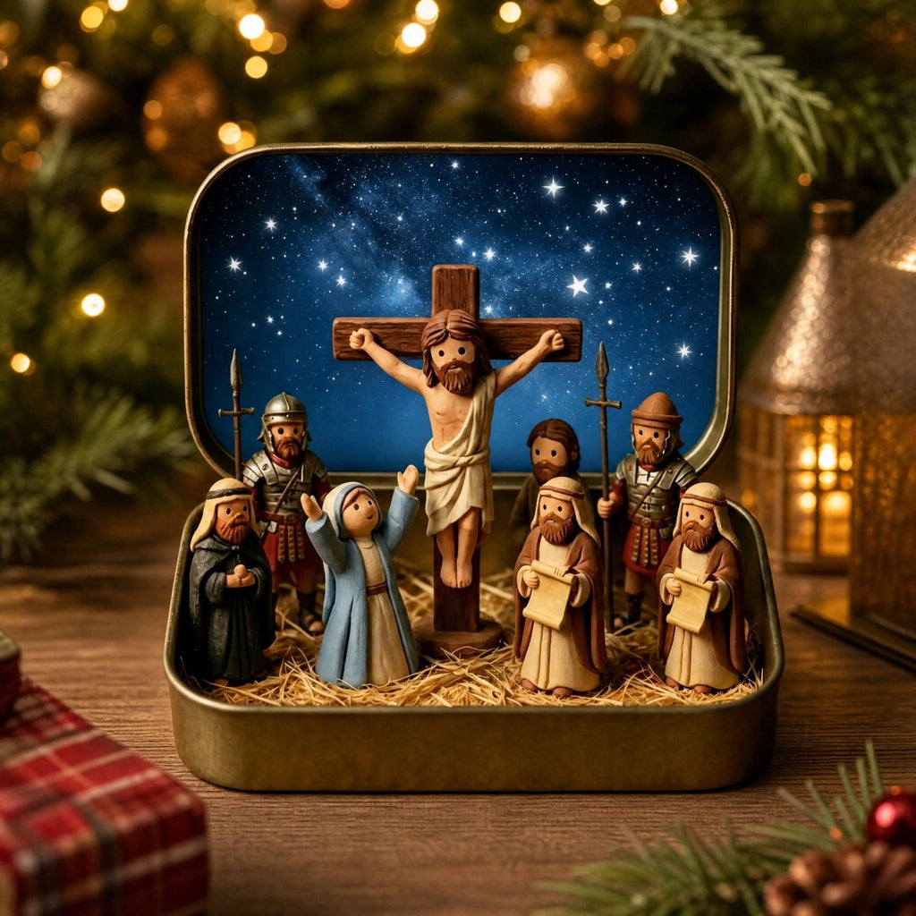 Daghihgewr Mini Christmas Nativity Set Tabletop Tin Box Multicolor Indoor Religious Ornament 1-Count 3.9 x 2.8 x 1.2 Inch