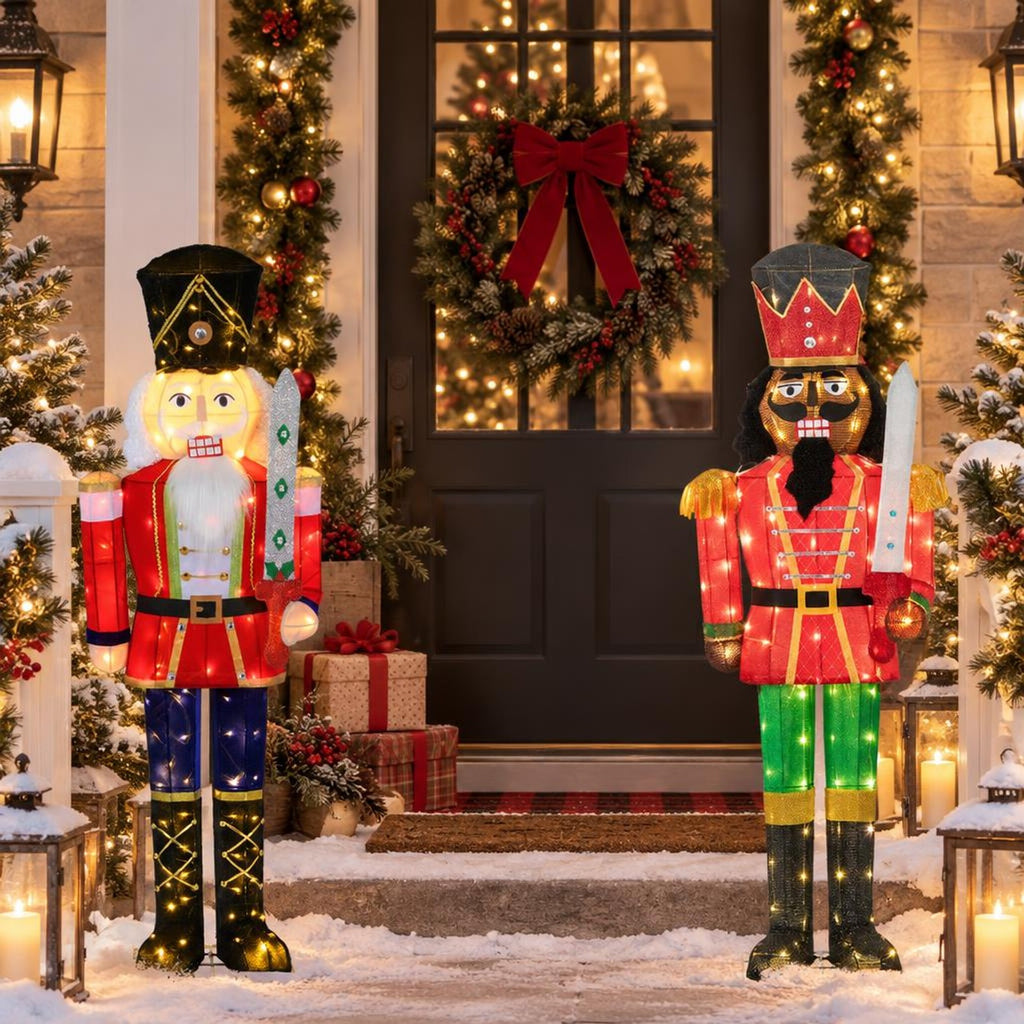 RUIE Lighted Christmas Nutcracker with Glitter Sword for Outdoor, 5 FT, Multi-color, 21.5" x 5 ft Overall, Metal Tinsel Construction