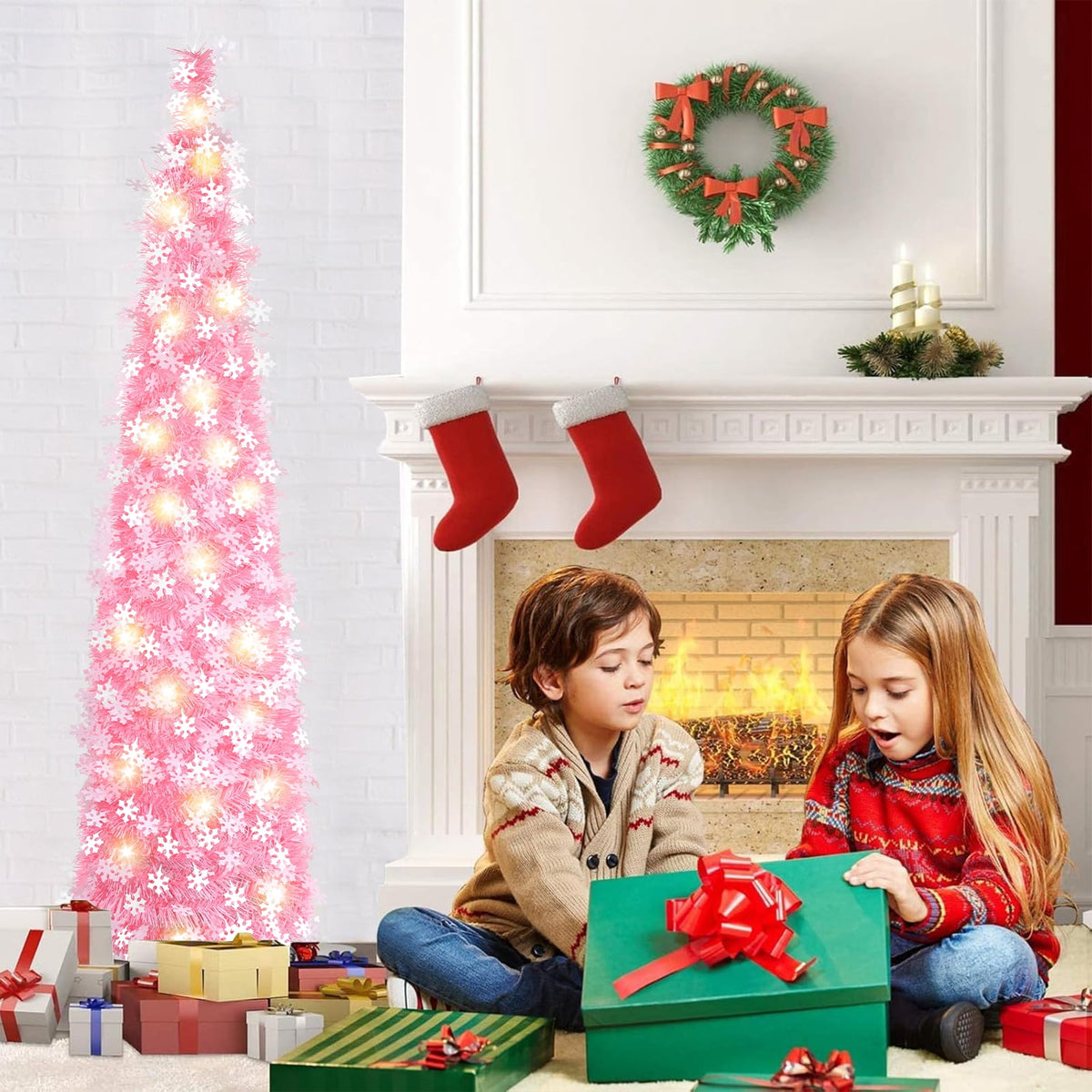 Ayieyill 5ft Pop up Christmas Tree,Color Artificial Pencil Tinsel Xmas Trees for Christmas Indoor Decorations, Collapsible Christmas Tree (Silver)