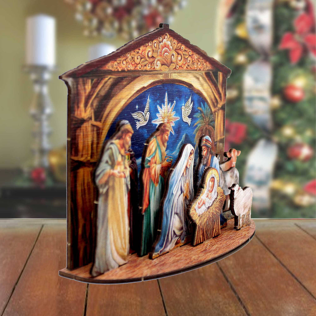 Designocracy Handcrafted Miniature Village Nativity Scene, 6.5 in Wood