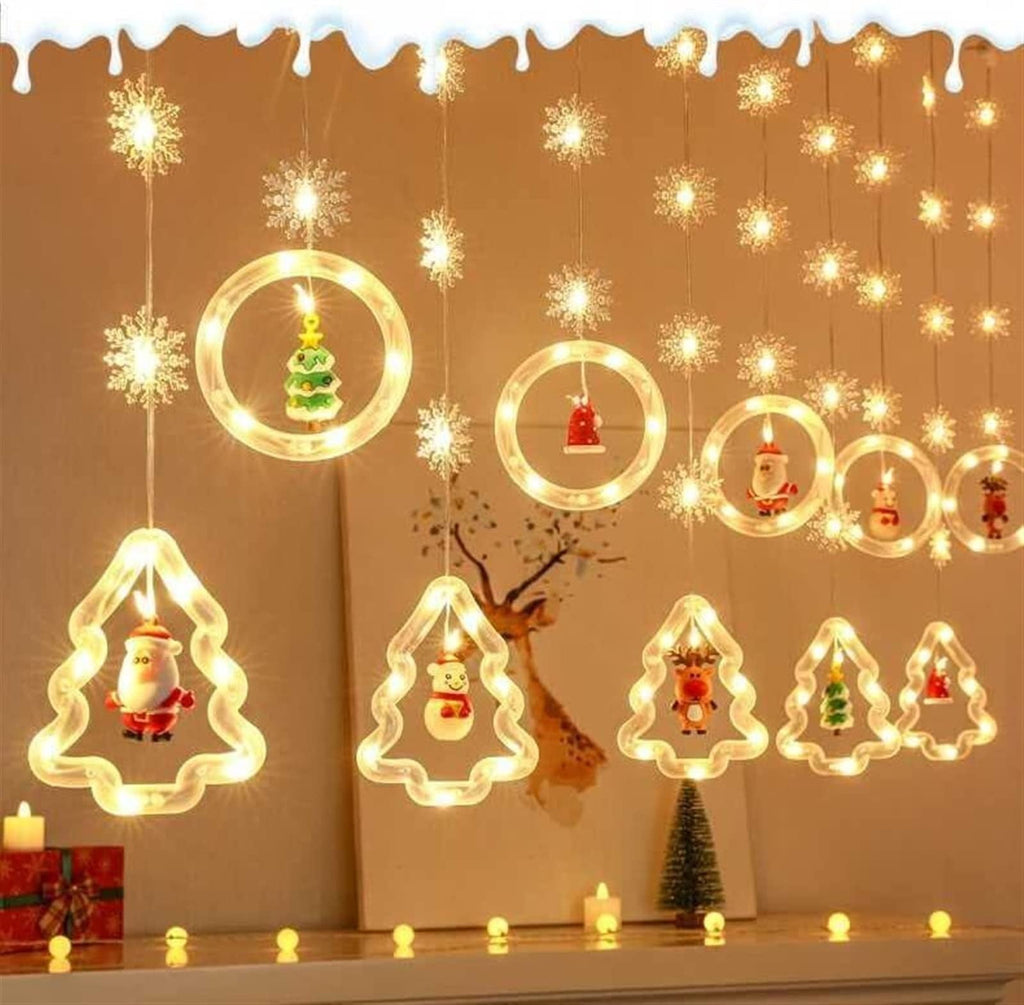 WILLED Christmas String Lights, 120 LED Window Curtain Lights with Christmas Ornaments, 9.8ft USB Powered Warm White Waterproof Fairy Lights Indoor Outdoor for Xmas Tree Patio Garden Party Home Decor