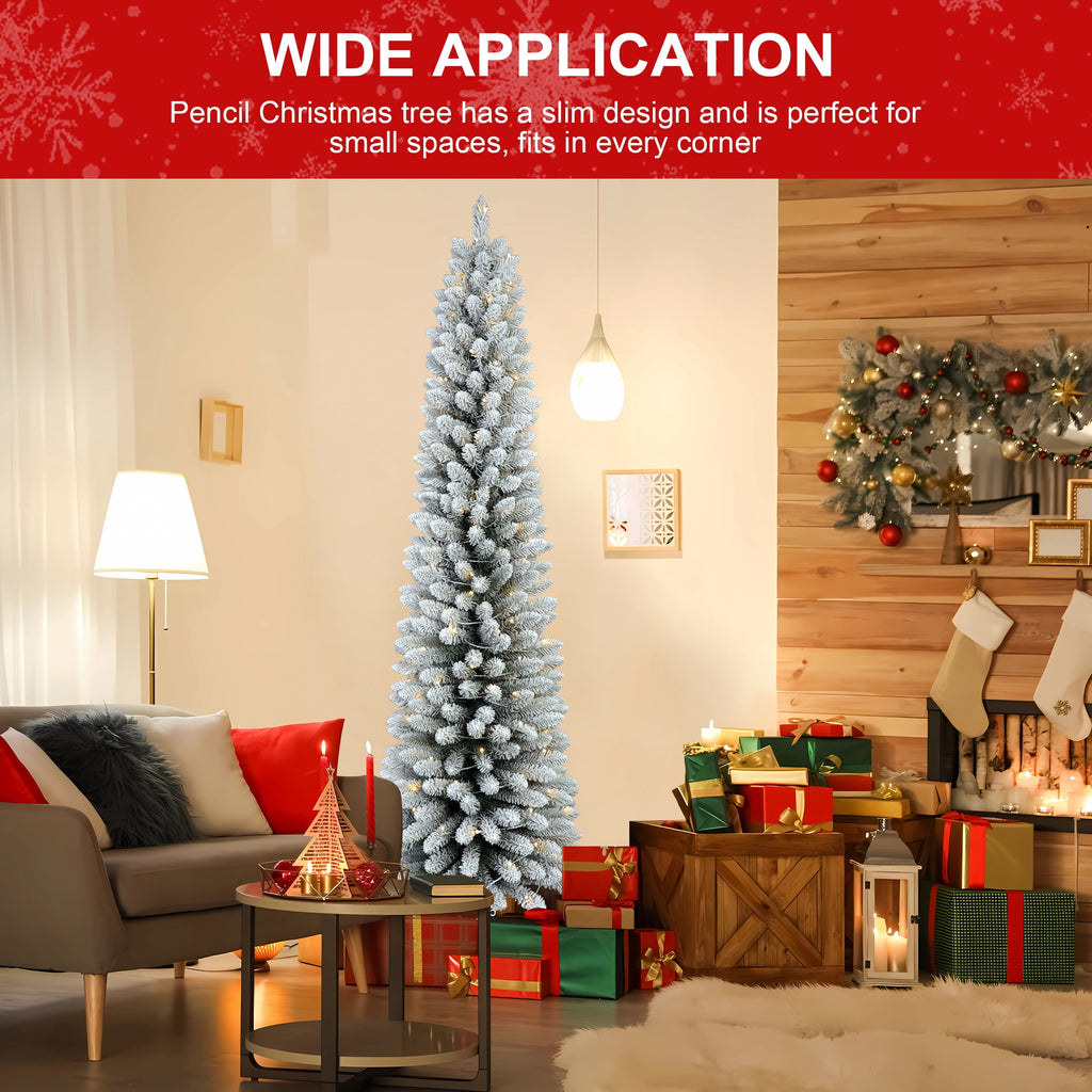 Bringstar 6FT Pre-Lit Pencil Christmas Tree,Green Artificial Xmas Trees, 150 LED Warm White Lights
