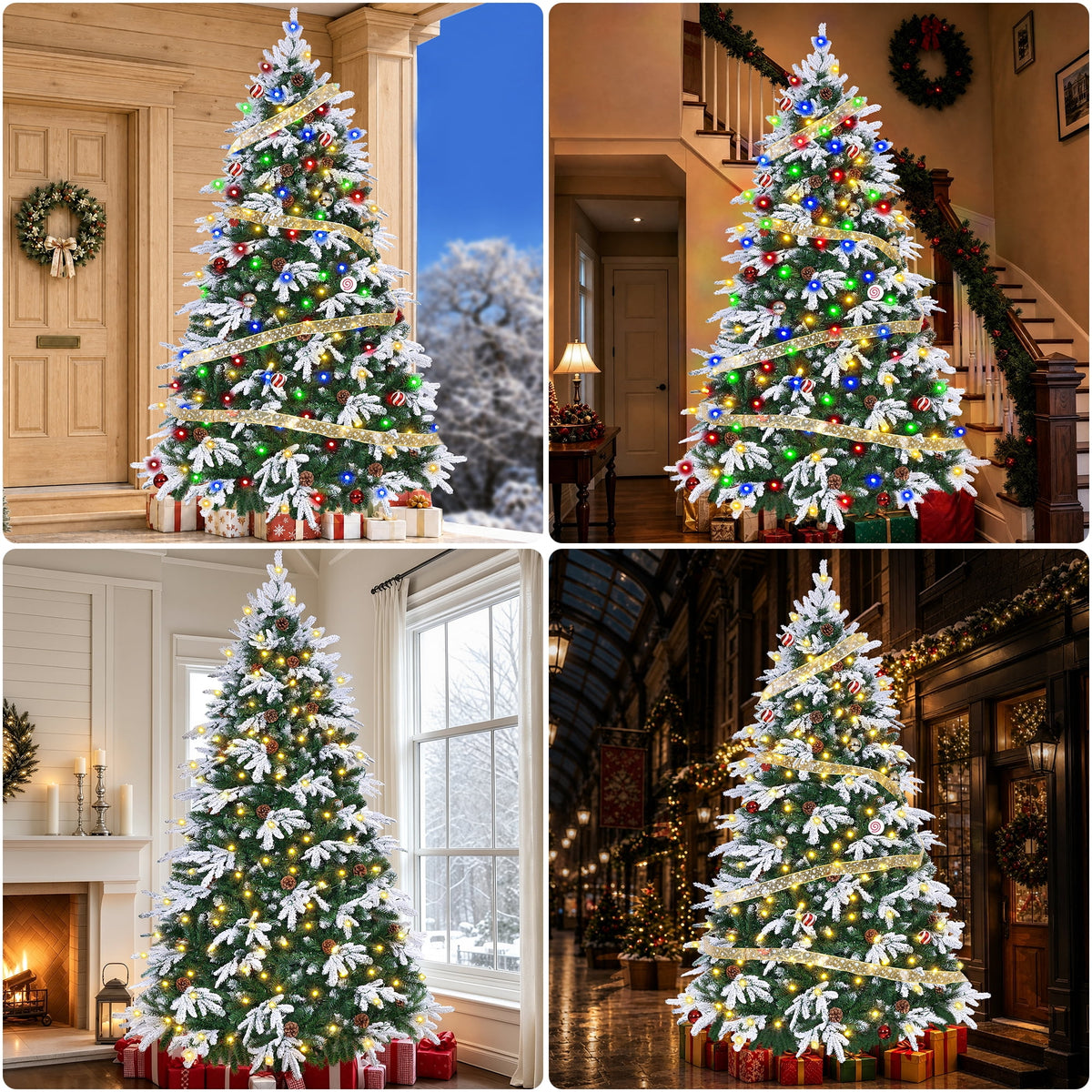 Firstness 6ft Artificial Christmas Tree with 1000 Branches and 250 LED Lights, Pre-Lit Flocked Xmas Tree,11 Lighting Modes,Pine Cones
