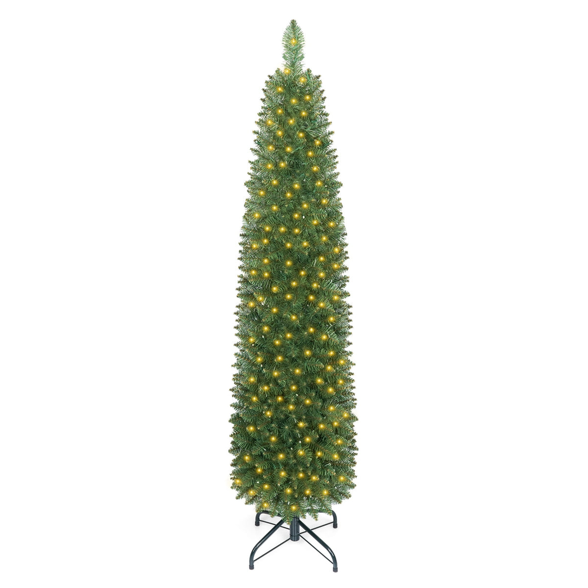 Costway 6 FT Pencil Christmas Tree Pre-Lit Folding Metal Stand Green