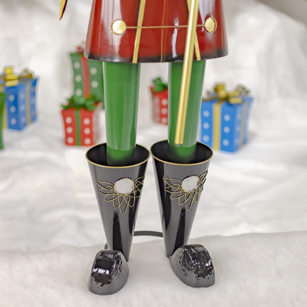 59” Tall Iron Christmas Green Nutcracker Holding Drum “Leo”
