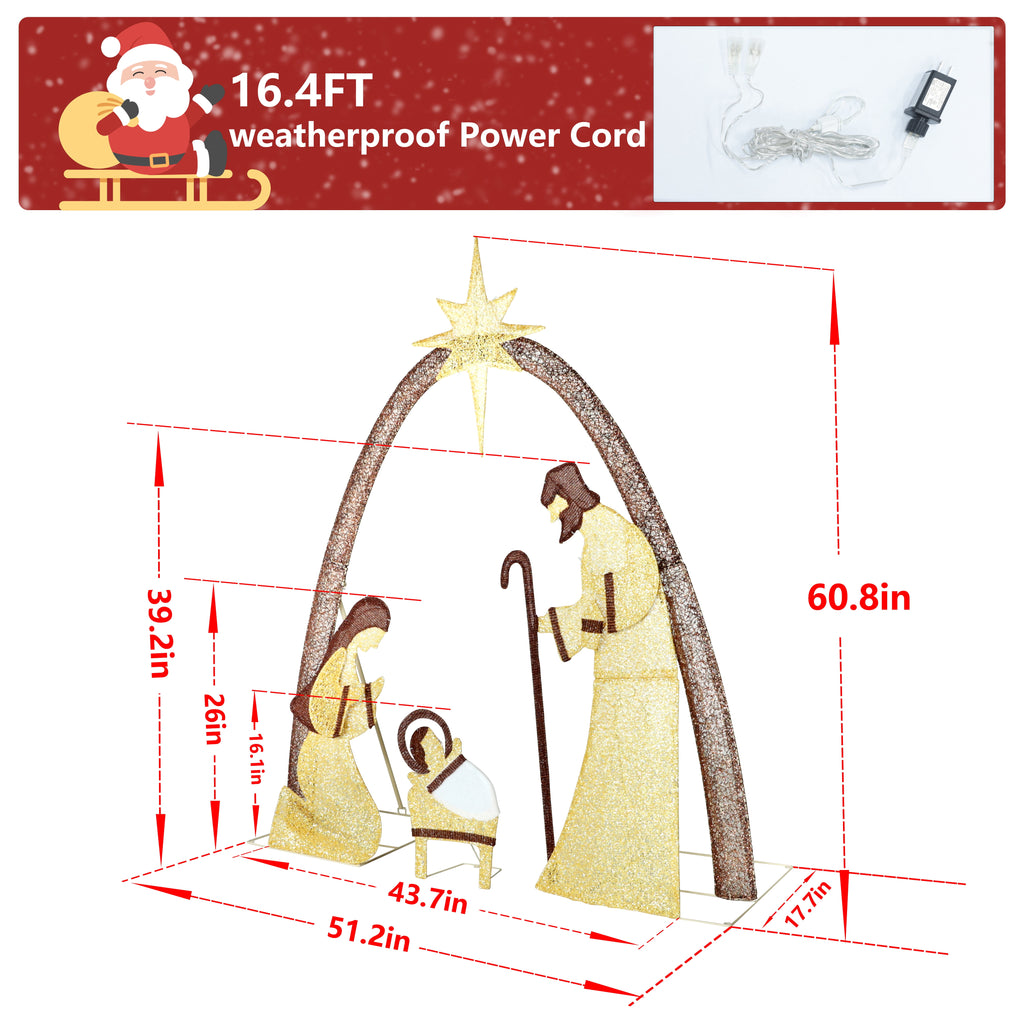 VEIKOUS 5ft Lighted Nativity Scene Christmas Decor Outdoor w/ 150 LED Lights, Holy Family Holiday Yard Decor Set ,White