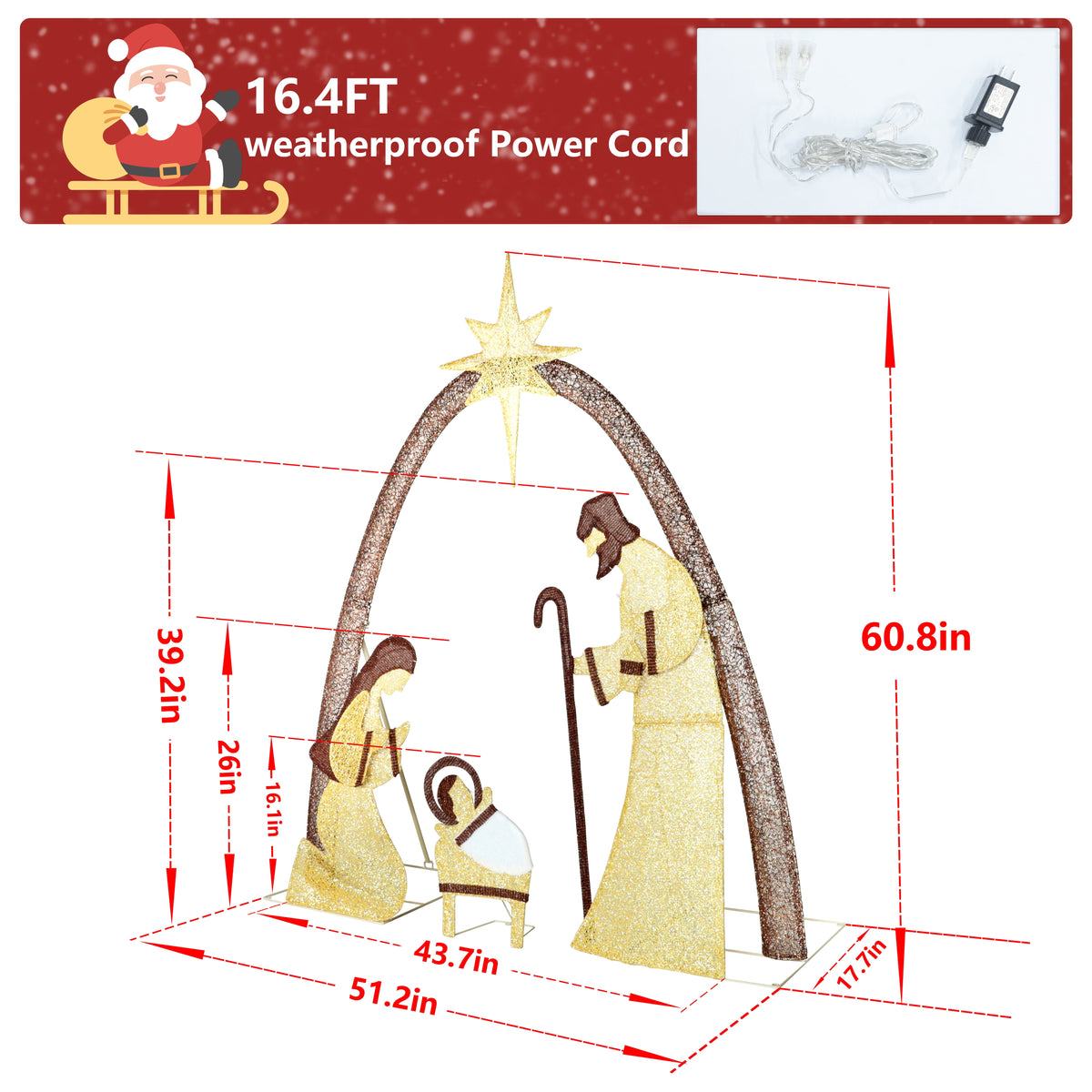 VEIKOUS 5ft Lighted Nativity Scene Christmas Decor Outdoor w/ 150 LED Lights, Holy Family Holiday Yard Decor Set ,White