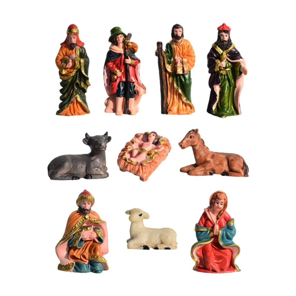 Christmas Nativity Religious Ornaments (10 Pcs) - Little People Nativity Set Resin Manger Figure Crafts, Exquisite Design for Living Room Study Decor