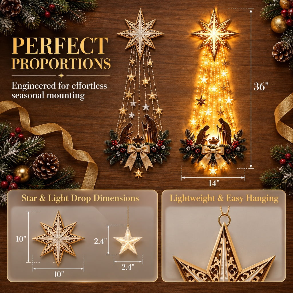 Bethlehem Star of Faith Lighted Nativity Wall Decor with Warm LED Lights, Christmas Decorations