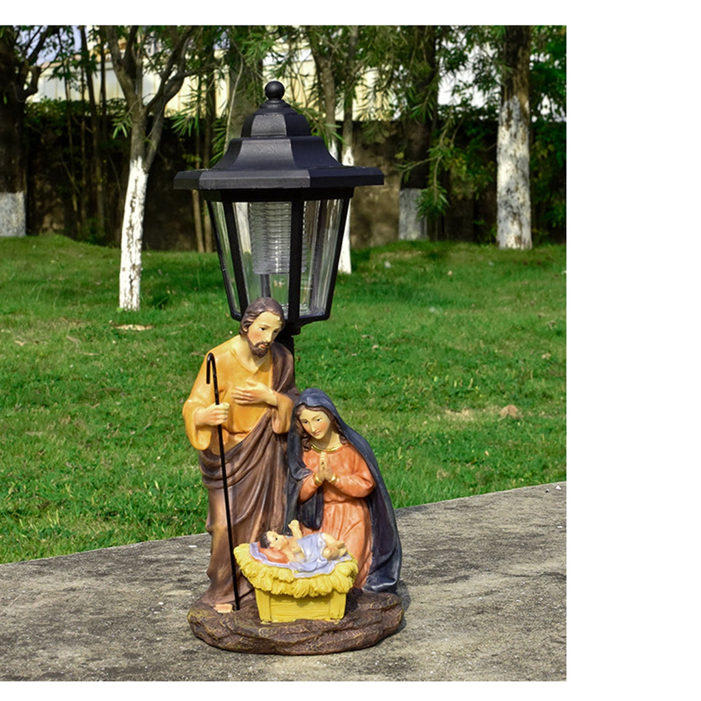 Handcrafted Solar Operated Light Nativity Manger Scene Resins Ornament Christian Religious Outdoor Garden Lawns Decors