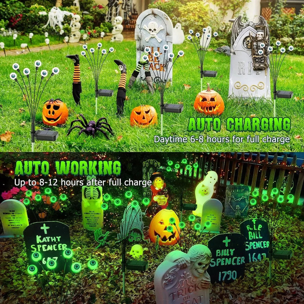 Morfone Halloween Decorations Outdoor, 2 Pack 12 LEDs Solar Scary Eyeball Lights, Waterproof Eyeball Swaying Firefly Lights, Halloween Path Lights for Garden Yard Party, Purple