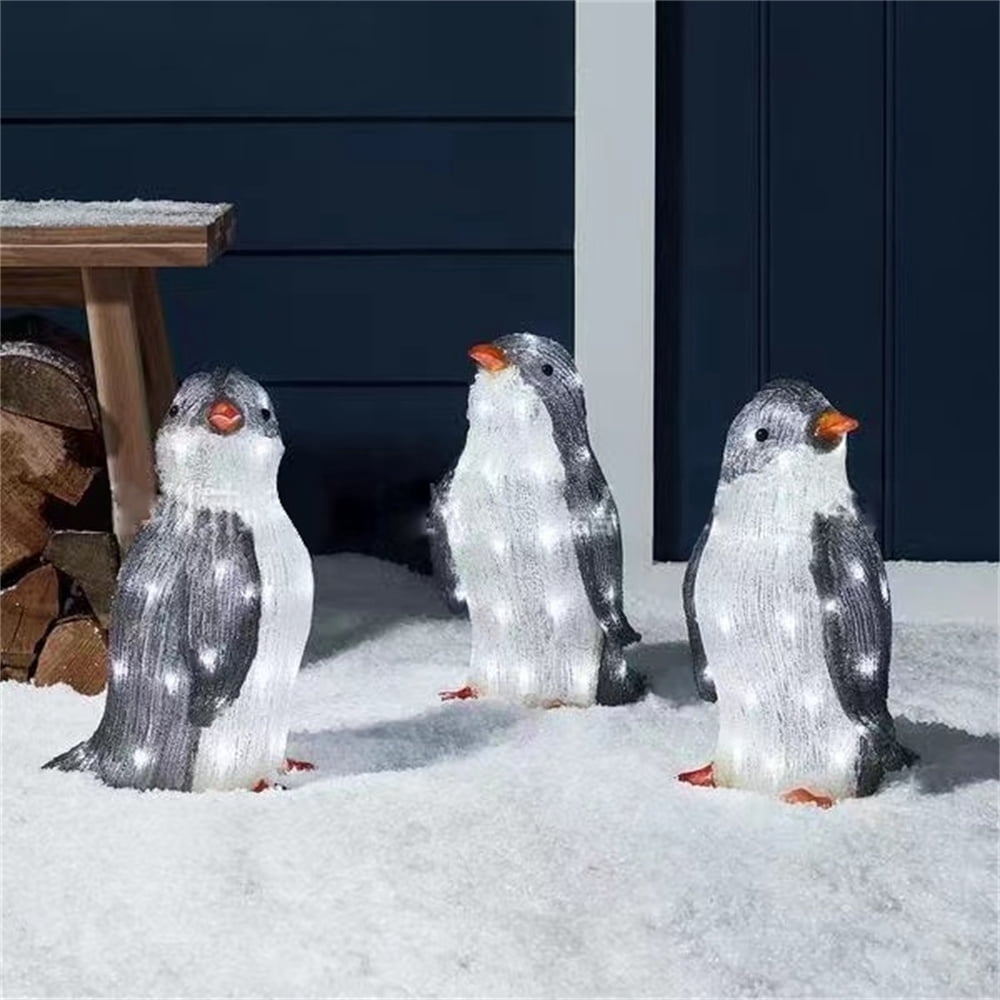 CUITING 3PCS Lighted Christmas Penguin LED Christmas Penguin Decoration Plug-in Christmas Light Up Penguin for Outdoor Yard Holiday Decor (Flat 2D)