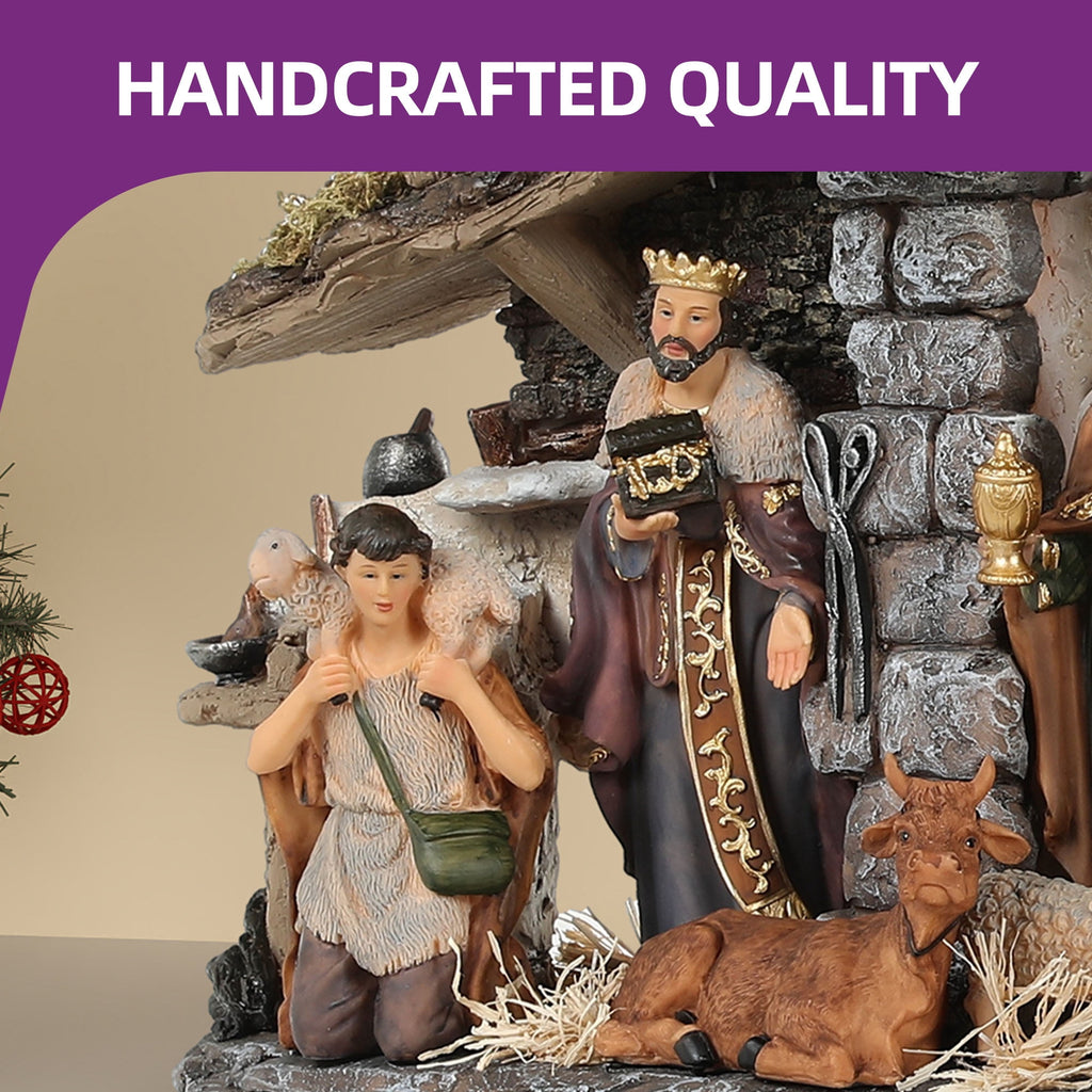 Ultym 20 inch Lighted Christmas Nativity Scene Set of 12 with Rustic Stable