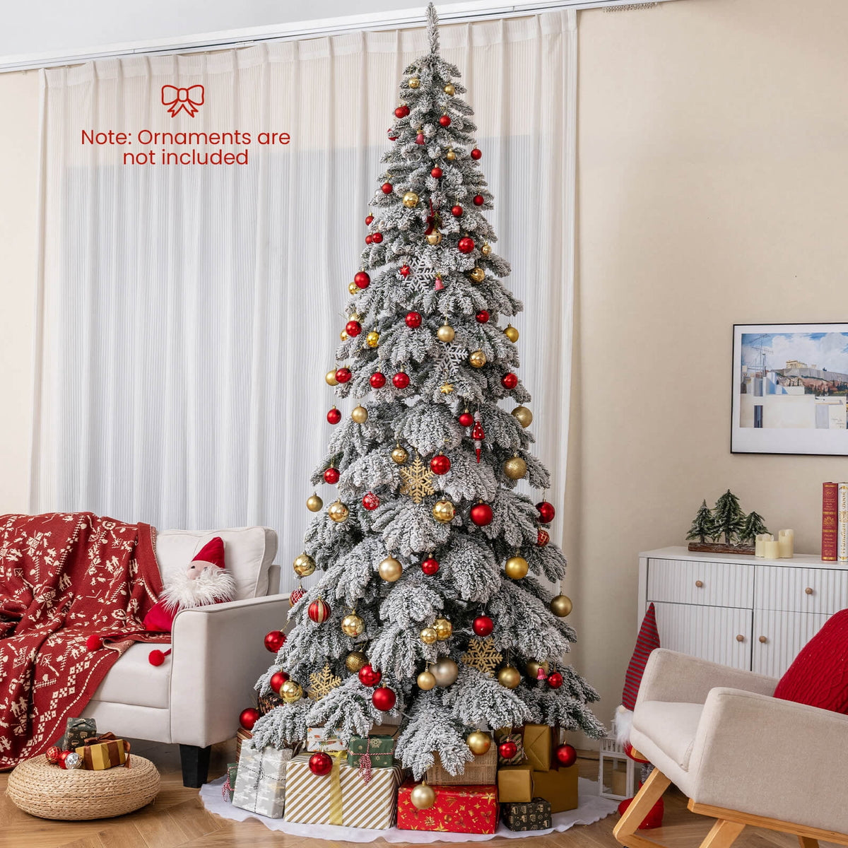 Costway 9 FT Artificial Christmas Tree with Quick Power Connectors,1223 Flocked Branch Tips