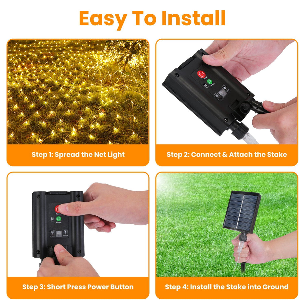 TeqHome Solar Christmas Lights 192 LED 9.8x6.6Ft Christmas Net Lights IP44 Waterproof Christmas Decorations for Garden Patio Yard Xmas Party