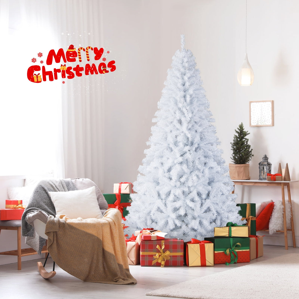 Costway 6 FT Unlit Christmas Tree Hinged with 1000 Branch Tips White